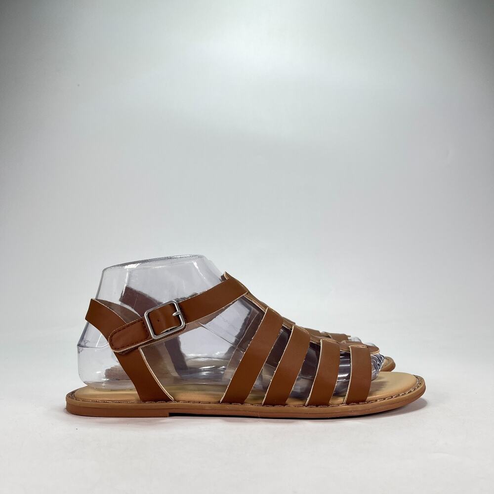 Gap G Strap Dark Brown Faux Leather Gladiator Strappy Flat Sandals Youth Size 5